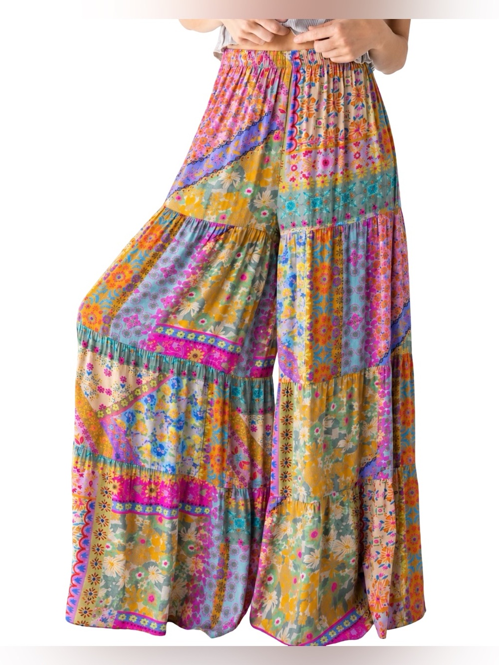 Natural Life Patti Palazzo Pants Folk Flower Patchwork Size Small *Flaw
